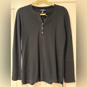 Chaps waffle knit Henley with silver buttons and velvet trim detail